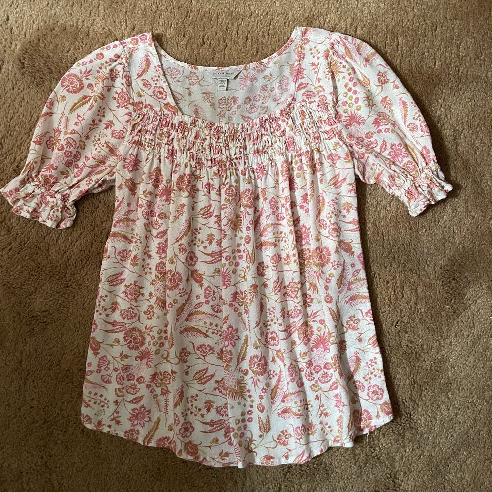 Lucky Brand  red and White floral top  XS
